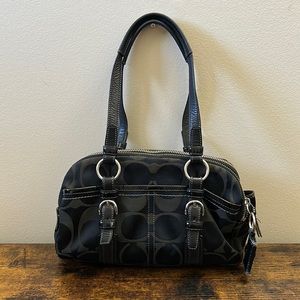 Authentic Coach Soho Signature Logo Leather Shoulder Black Canvas Satchel